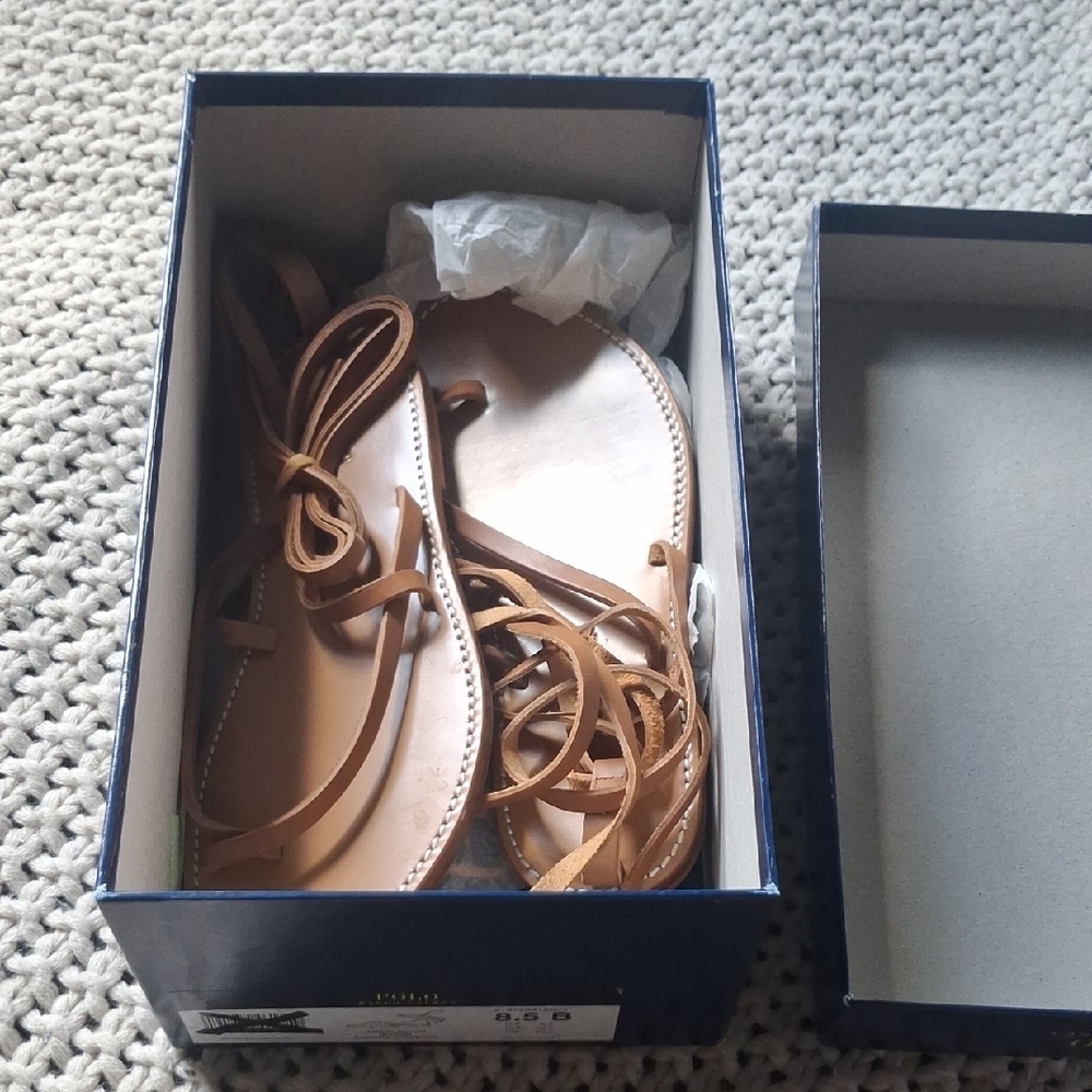 Polo by Ralph Lauren Strappy Wrap-Around Leather Sandal in Cognac - Picture 3 of 5